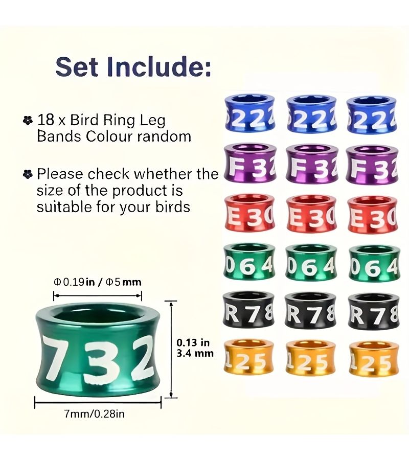 18 Pcs 4.7mm Open Circular Ring Aluminum Alloy Bird Leg Bands Multicolor Identification Foot Markers for Pigeons Parakeets Finches Cockatiels Lightweight Training - Image 1