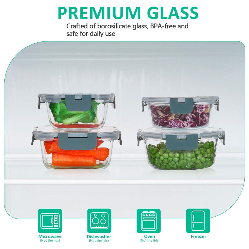 KOMUEE 24 Pieces Glass Food Storage Containers Set,Meal Prep Containers-Stackable Airtight Glass Storage Containers with lids,Freezer, Microwave, Oven Safe,Gray - Image 3