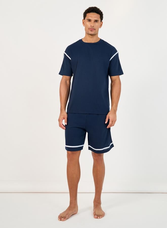 Styli Contrast Tape Short Sleeve T-Shirt and Shorts Set  - Image 1