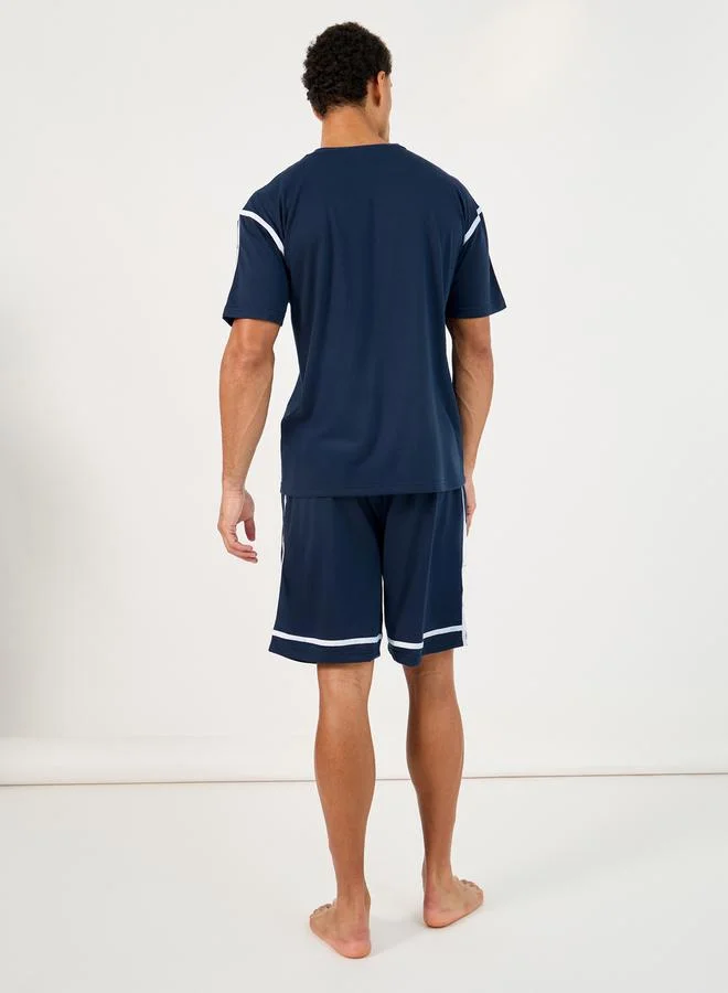 Styli Contrast Tape Short Sleeve T-Shirt and Shorts Set