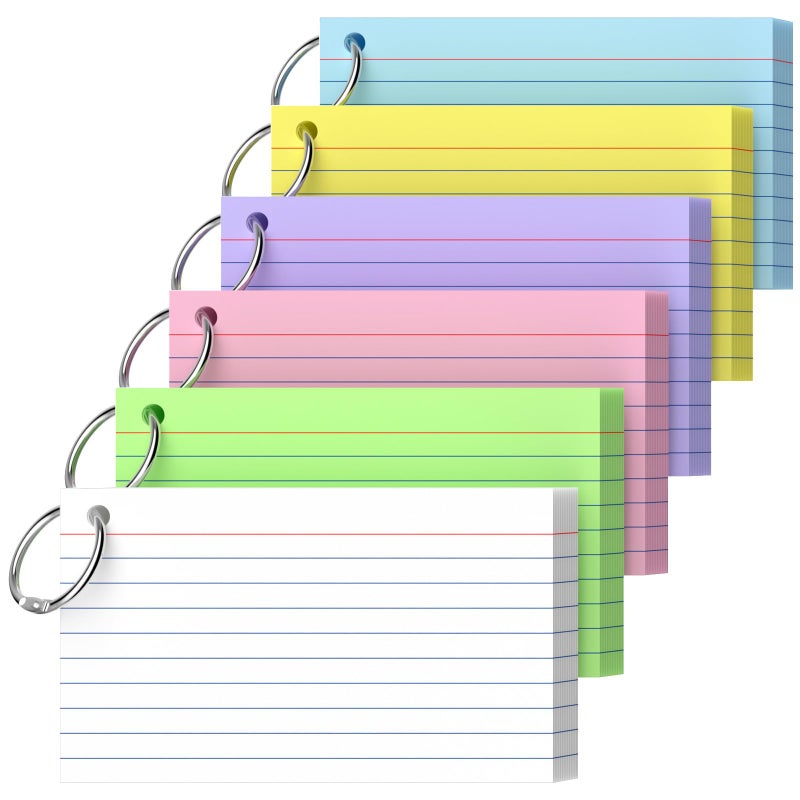 Ciphyfee Index Cards 3x5 Inch With Ring, 300 Count, Ruled Colored Index Card, 180GSM Flash Cards College Ruled for Students, Teachers, Study Note Card for Office, Home, School, Office - Image 1