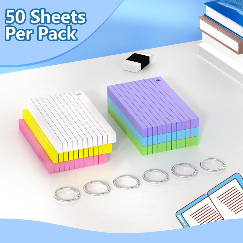 Ciphyfee Index Cards 3x5 Inch With Ring, 300 Count, Ruled Colored Index Card, 180GSM Flash Cards College Ruled for Students, Teachers, Study Note Card for Office, Home, School, Office - Image 4