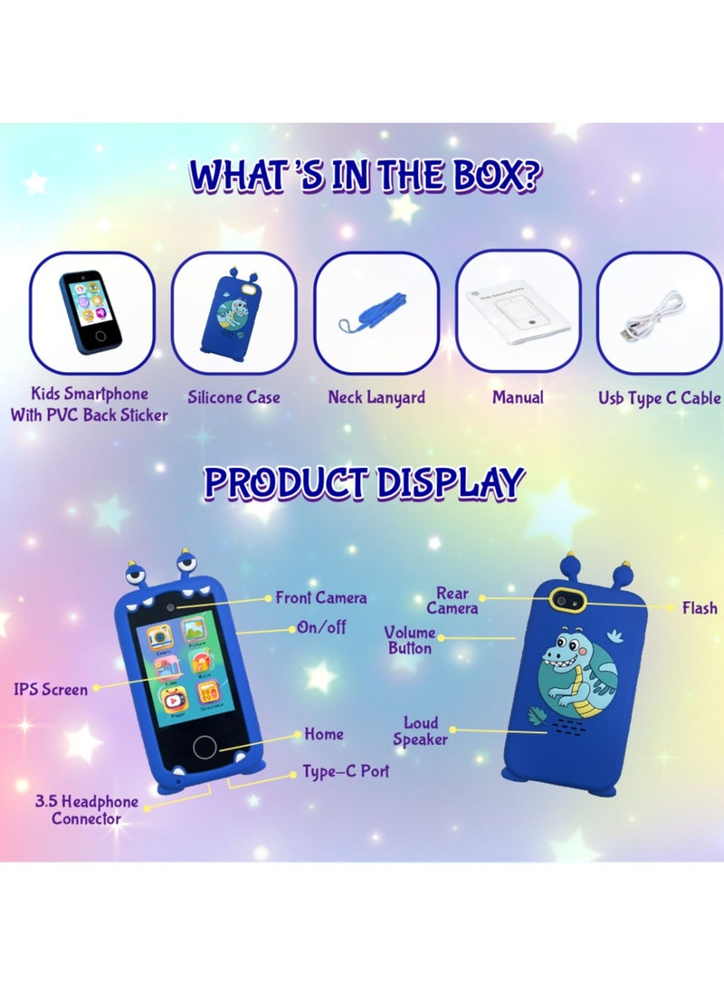 ESSEN - Kids Smart Phone Toys for Boys Ages 3-8 Toddler Play Travel Toys with Dual Camera Educational Learning Games Puzzles MP3 Music Player Birthday Gifts for Kids Boys 3 4 5 6 7 8 Year Old - Image 1
