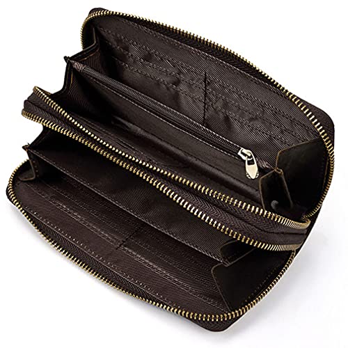 KPYWZER Genuine Leather Clutch Purse Wallet for Men Women Wristlet Passport Coin Cell Phone Card Carrier Organizer Holder Wrist Bag Pack Handbag Deep Brown - Image 4