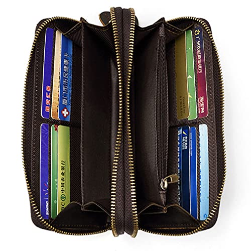 KPYWZER Genuine Leather Clutch Purse Wallet for Men Women Wristlet Passport Coin Cell Phone Card Carrier Organizer Holder Wrist Bag Pack Handbag Deep Brown - Image 5