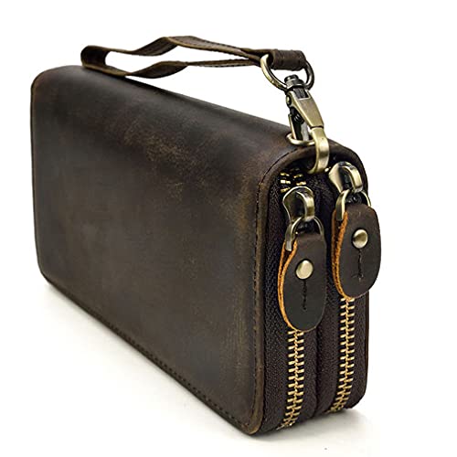 KPYWZER Genuine Leather Clutch Purse Wallet for Men Women Wristlet Passport Coin Cell Phone Card Carrier Organizer Holder Wrist Bag Pack Handbag Deep Brown - Image 3