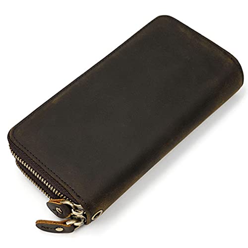 KPYWZER Genuine Leather Clutch Purse Wallet for Men Women Wristlet Passport Coin Cell Phone Card Carrier Organizer Holder Wrist Bag Pack Handbag Deep Brown - Image 2
