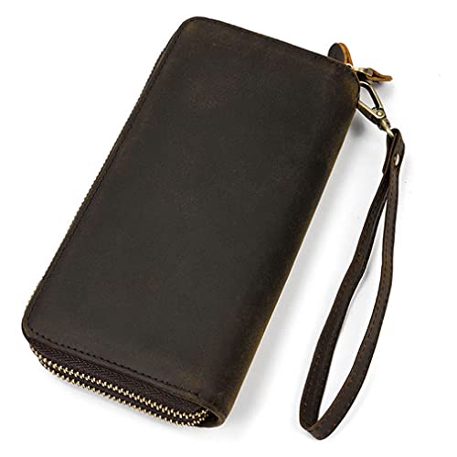 KPYWZER Genuine Leather Clutch Purse Wallet for Men Women Wristlet Passport Coin Cell Phone Card Carrier Organizer Holder Wrist Bag Pack Handbag Deep Brown - Image 1