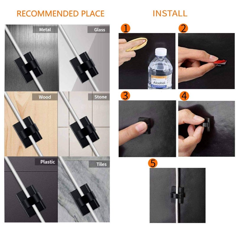 SAISN Adhesive Clips Strong Wire Holders 100 Pack Self-Adhesive Wire Clip Cable Cord Desk Management for Office Home and Car - Image 4
