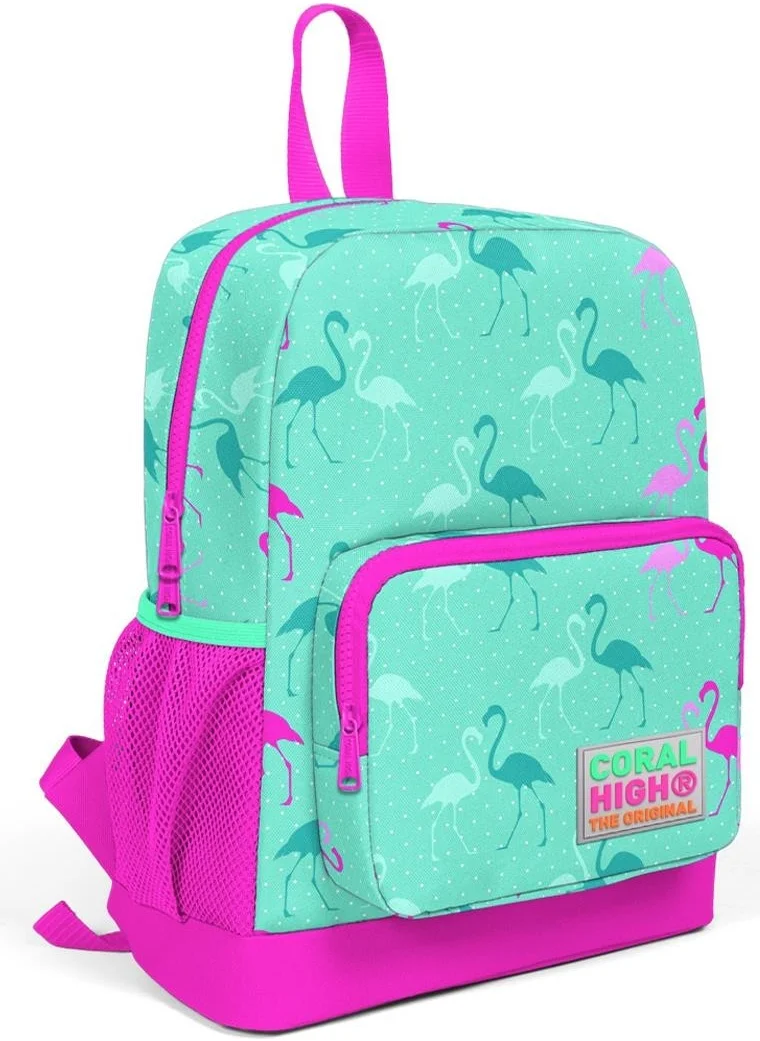 كورال هاي Kids Water Green Flamingo Patterned Two Compartment Primary School Backpack 23307