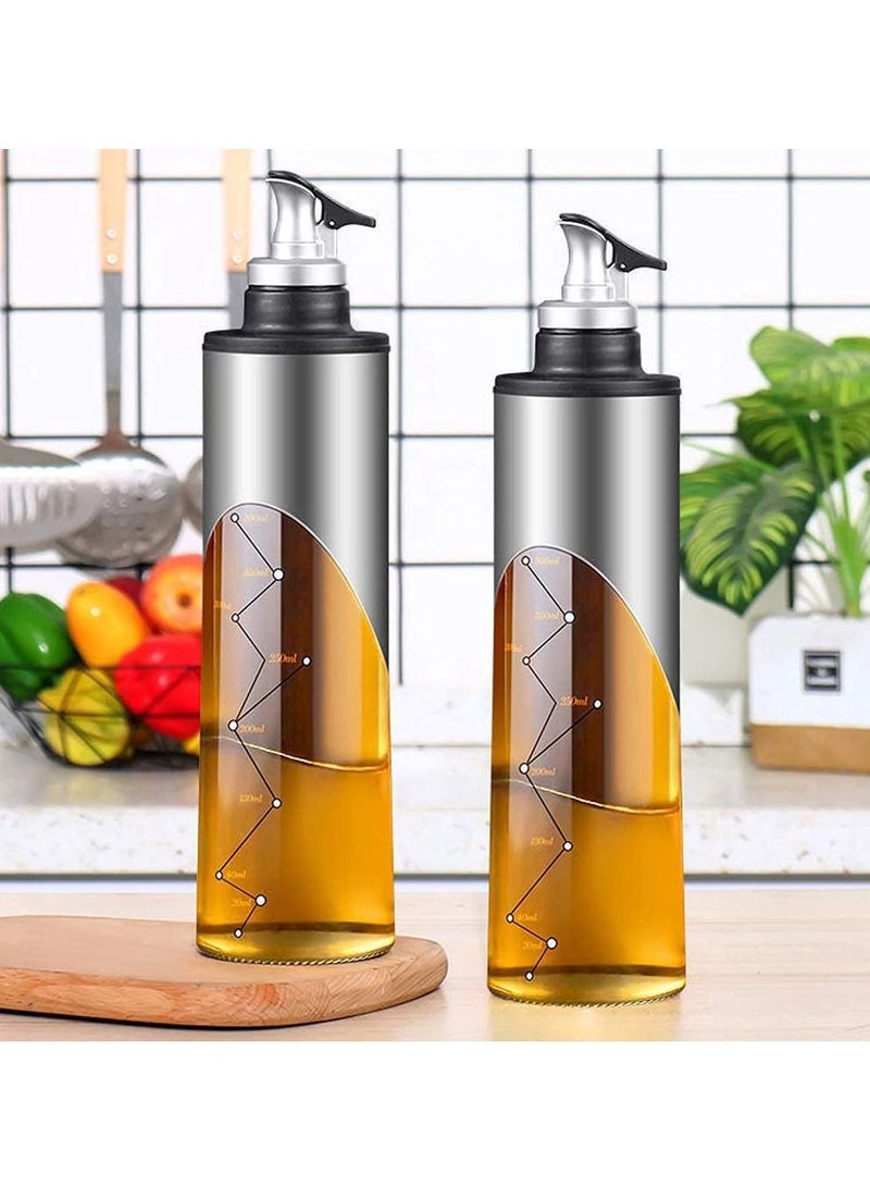 Excefore Glass Olive Oil Bottle - 22oz/650ml, Oil and Vinegar Dispenser Set, Container Bottle for Kitchen Cooking with Automatic Opening and Closing Nozzle(Silver)  - Image 3