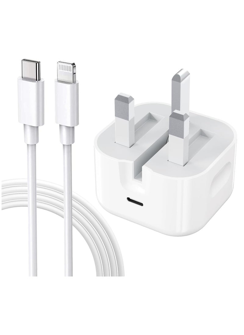 Youque - Power Adapter for iPhone, USB-C 20W Fast Charging Adapter with 1.5M Type C to Lightning Fast Charging Cable White - Image 1