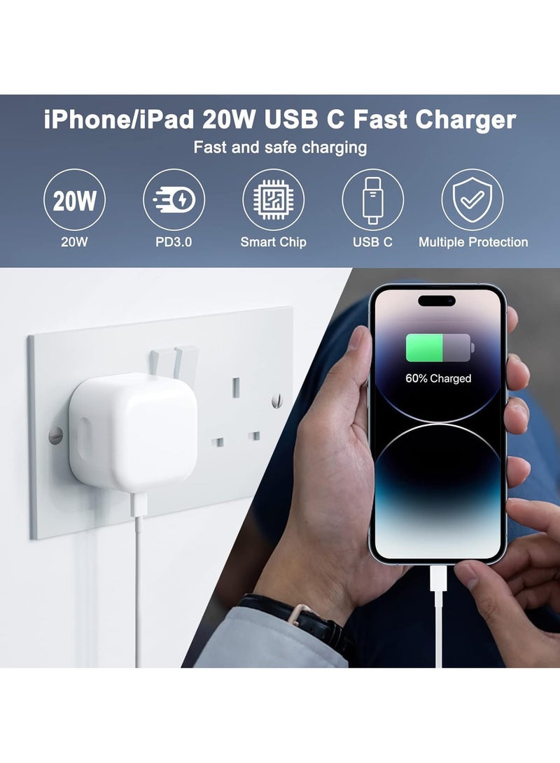 Youque Power Adapter for iPhone, USB-C 20W Fast Charging Adapter with 1.5M Type C to Lightning Fast Charging Cable White  - Image 4