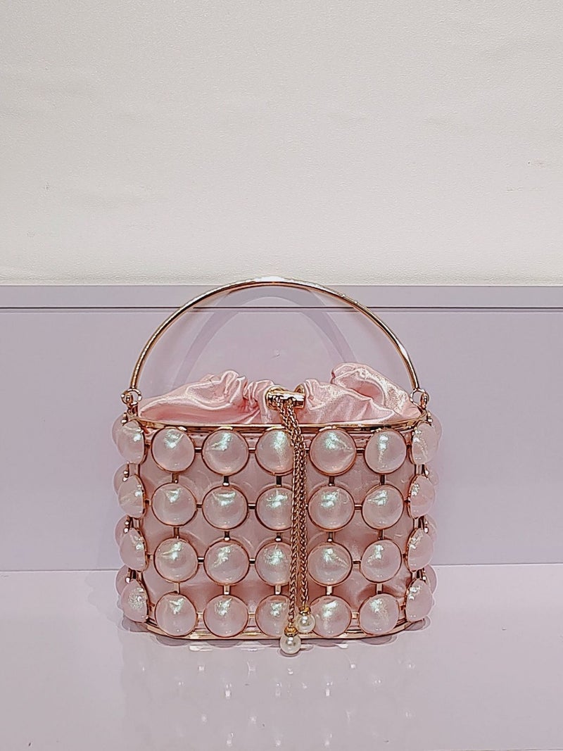 2024 New Pearl Bag Women'S Bag Evening Bag Large Capacity Handbag Metal Bucket Bag Portable Crossbody Bag - Image 2