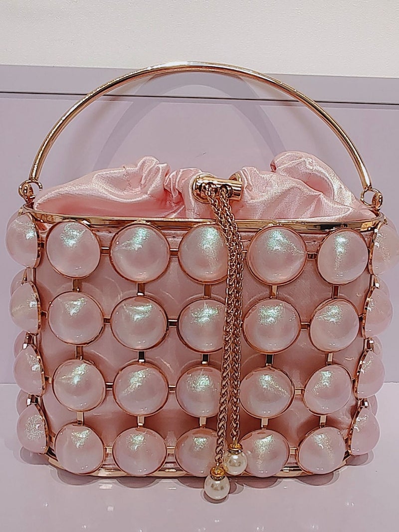 2024 New Pearl Bag Women'S Bag Evening Bag Large Capacity Handbag Metal Bucket Bag Portable Crossbody Bag - Image 3
