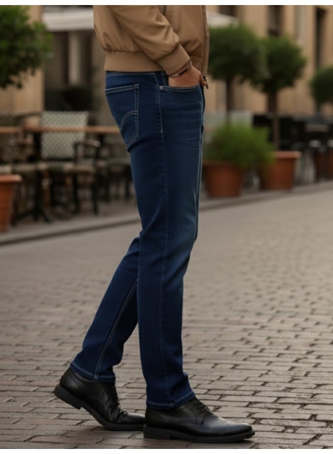 RIGO Navy Blue Stretchable Straight Fit Jeans for Men - Image 3