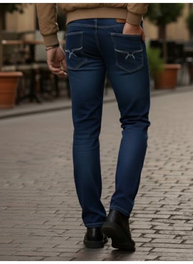 RIGO Navy Blue Stretchable Straight Fit Jeans for Men - Image 2