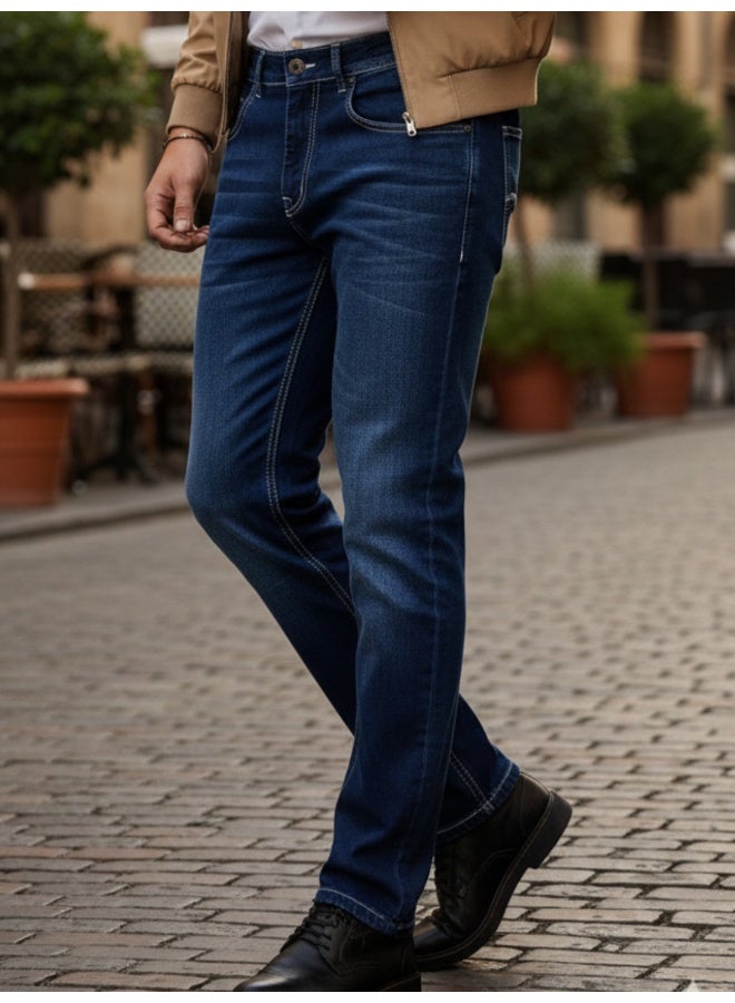 RIGO Navy Blue Stretchable Straight Fit Jeans for Men - Image 1