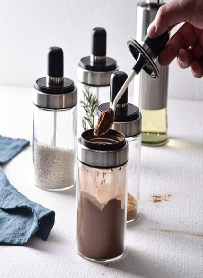 سبيس شوب برطمان زجاجي عادي مع ملعقة للملح والتوابل والعسل والسكر والسمن، 250 مل (12)