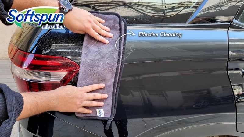 SOFTSPUN Microfiber Super Absorbent Cloth 500 GSM 35X75 cms Pack of 2 Grey! Silk Banded Edge Towel Set Extra Thick Microfiber Cleaning Cloths Perfect for Bike Auto Cars Both Interior and Exterior… - Image 2