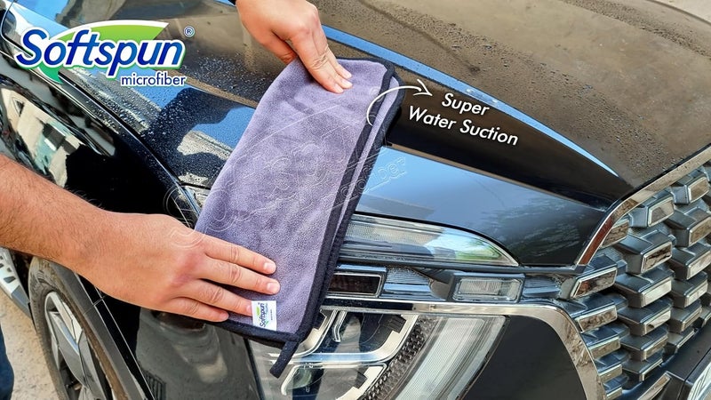 SOFTSPUN Microfiber Super Absorbent Cloth 500 GSM 35X75 cms Pack of 2 Grey! Silk Banded Edge Towel Set Extra Thick Microfiber Cleaning Cloths Perfect for Bike Auto Cars Both Interior and Exterior… - Image 5