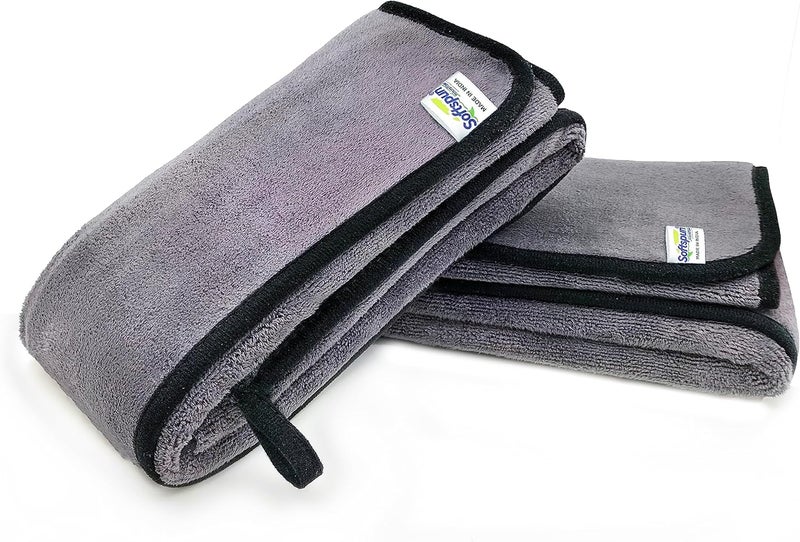 SOFTSPUN Microfiber Super Absorbent Cloth 500 GSM 35X75 cms Pack of 2 Grey! Silk Banded Edge Towel Set Extra Thick Microfiber Cleaning Cloths Perfect for Bike Auto Cars Both Interior and Exterior… - Image 1