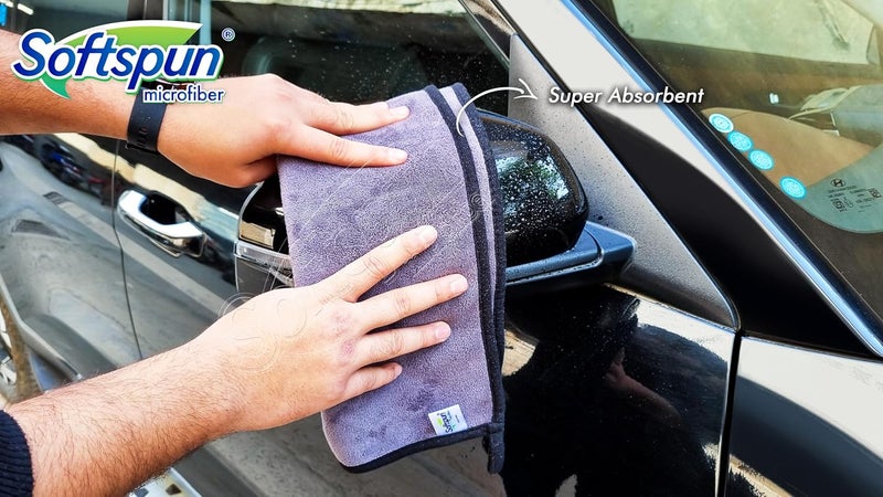 SOFTSPUN Microfiber Super Absorbent Cloth 500 GSM 35X75 cms Pack of 2 Grey! Silk Banded Edge Towel Set Extra Thick Microfiber Cleaning Cloths Perfect for Bike Auto Cars Both Interior and Exterior… - Image 3