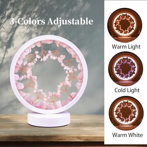 Runyangshi Crystal Night Lamp Natural Rose Quartz Crystals Small Tree Bedside Ambient Lamp USB Port 3 Colours Adjustable Lamp Suitable Night Light for Living Room Bedroom Office Home Decor Gift - Image 2