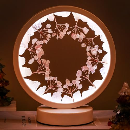 Runyangshi Crystal Night Lamp Natural Rose Quartz Crystals Small Tree Bedside Ambient Lamp USB Port 3 Colours Adjustable Lamp Suitable Night Light for Living Room Bedroom Office Home Decor Gift - Image 1