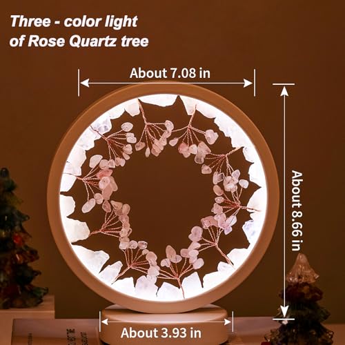 Runyangshi Crystal Night Lamp Natural Rose Quartz Crystals Small Tree Bedside Ambient Lamp USB Port 3 Colours Adjustable Lamp Suitable Night Light for Living Room Bedroom Office Home Decor Gift - Image 4