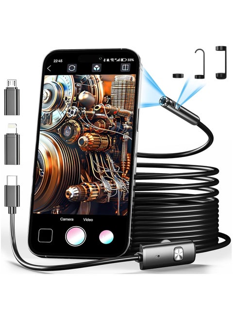Dual Lens Endoscope Camera with Light-Borescope Inspection Camera with 8+1 Adjustable LED Lights1980P Endoscope Camera with 16.5ft Semi-Rigid Snake Camera IP68 Waterproof for iPhone iPad Android Phone