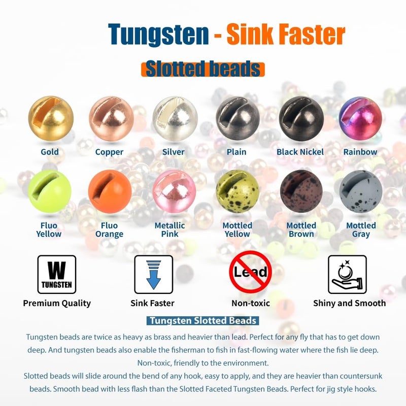 MUUNN 50pcs Tungsten Slotted Beads for Fly Tying, Sink Deeper and Faster 12 Colors/13 Sizes Slotted Tungsten Beads Fly Tying Beads Head Fly Tying Materials(Black Nickel,2.3mm) - Image 3