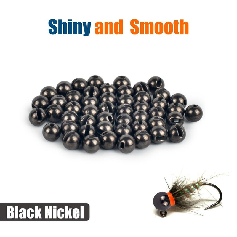 MUUNN 50pcs Tungsten Slotted Beads for Fly Tying, Sink Deeper and Faster 12 Colors/13 Sizes Slotted Tungsten Beads Fly Tying Beads Head Fly Tying Materials(Black Nickel,2.3mm) - Image 2