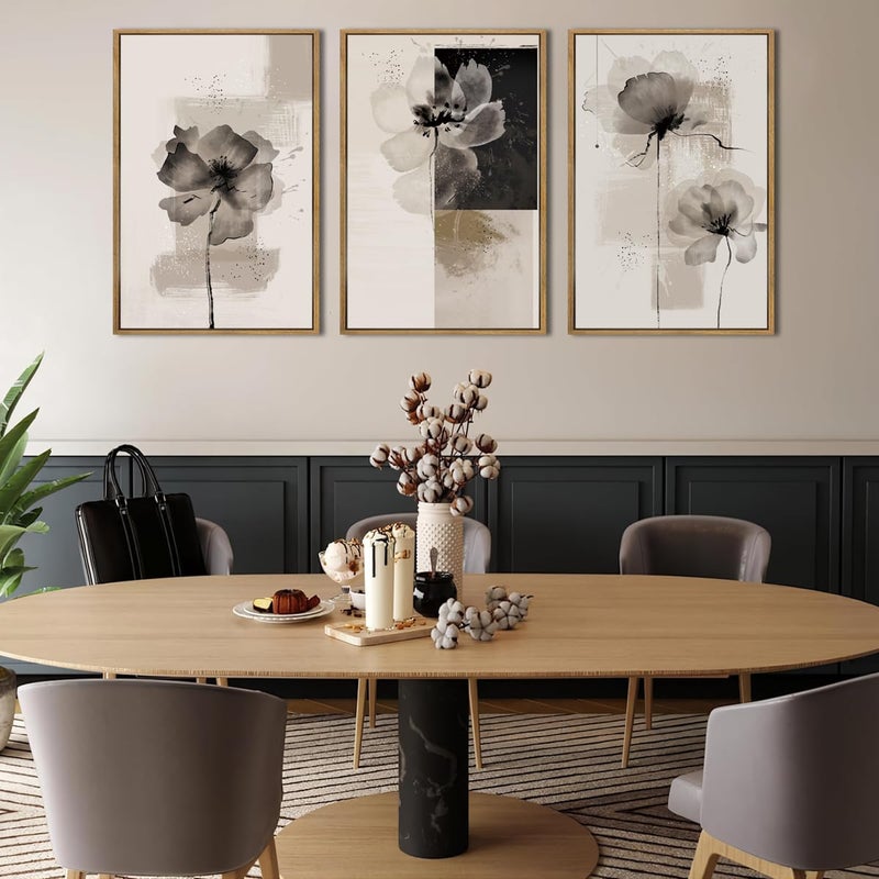 IARTTOP Framed Black Neutral Large Canvas Wall Art 16x24 Inch Minimalist Abstract White Tan Brown Flower Wall Decor Set of 3 for Living Room Bedroom Dining room - Image 5