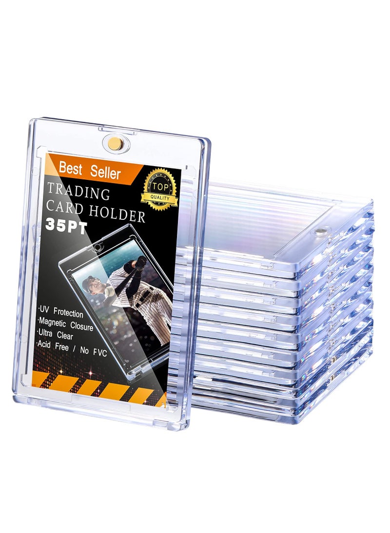 10 Pieces Magnetic Card Holder 35 Pt Trading Card Protector, Baseball Card Protector, Acrylic Card Holder Clear Display Card Protector for Baseball Football Sports Game Card Storage Display (Gold) - Image 2