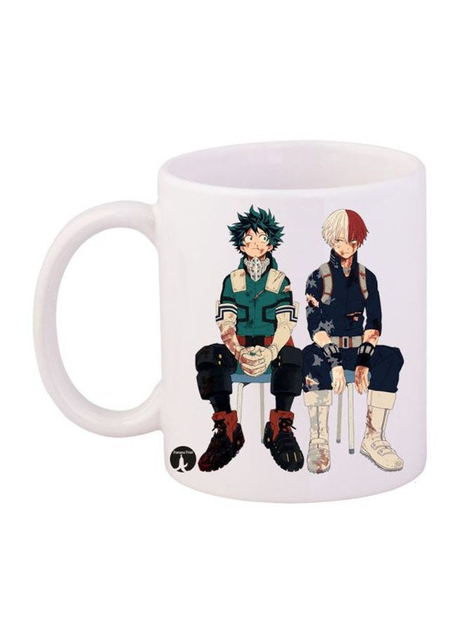 RYN Durable Heat-Resistant Thick Wall Designed Ergonomic Handled My Hero Academia Printed Mug White/Blue/Green 11ounce