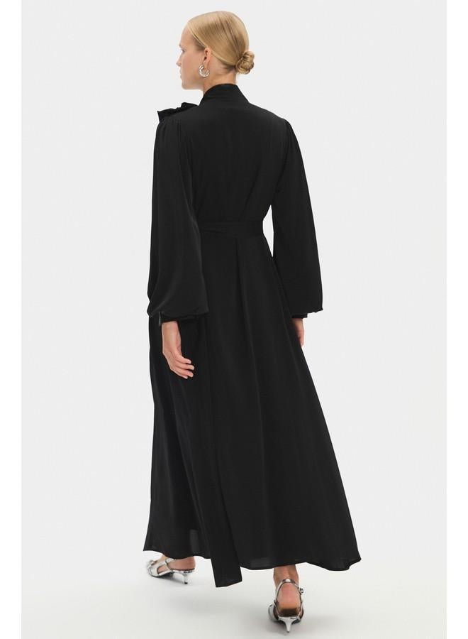 جون عباية نسائية بتفاصيل زهور من جوني - أسود - Image 2