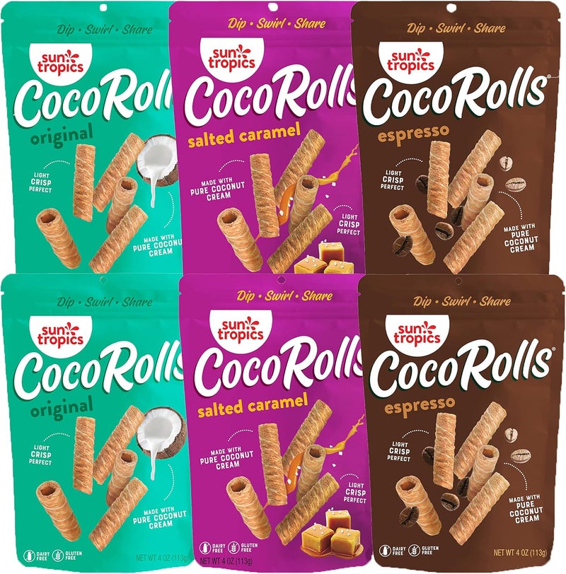SunTropics Sun Tropics CocoRolls Variety Pack - Gluten Free, Dairy Free, Snack-Crisp Rolled Wafers Made with Pure Coconut Cream, 6 Count - Image 1