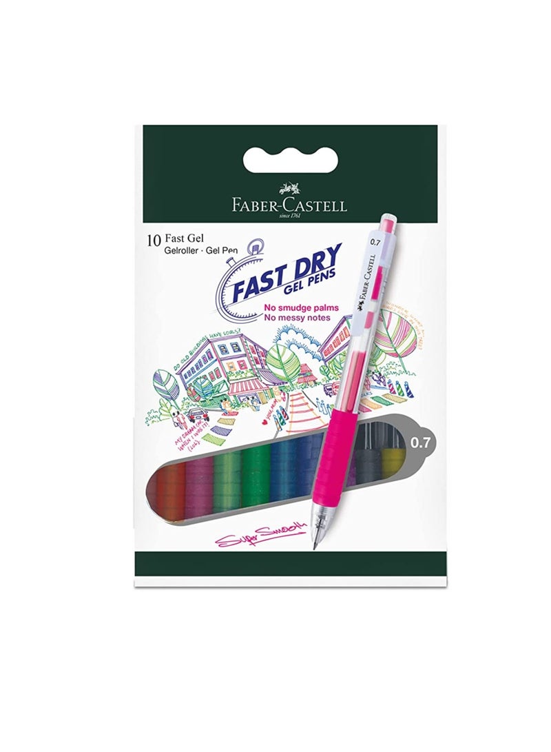FABER-CASTELL Faber-Castell Fast Gel 0.7Mm Wallet Of 10Pc Assorted, Perfect For Left Handers. 