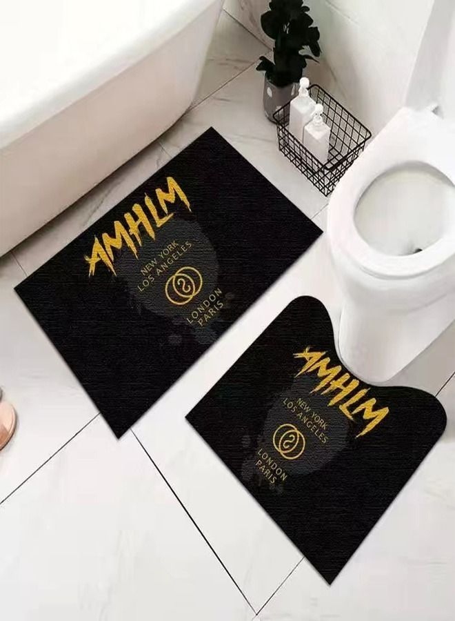 2 Pieces Modern Text Printed Design Soft Luxury Plush Water Absorbent Non-Slip Bathmat Bathroom Rugs Home Decoration Mats for Bathroom 50x60 and 50x80 cm - Image 1