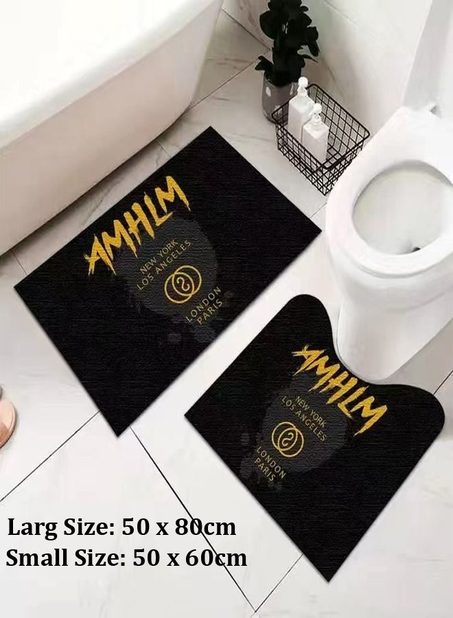 2 Pieces Modern Text Printed Design Soft Luxury Plush Water Absorbent Non-Slip Bathmat Bathroom Rugs Home Decoration Mats for Bathroom 50x60 and 50x80 cm - Image 2
