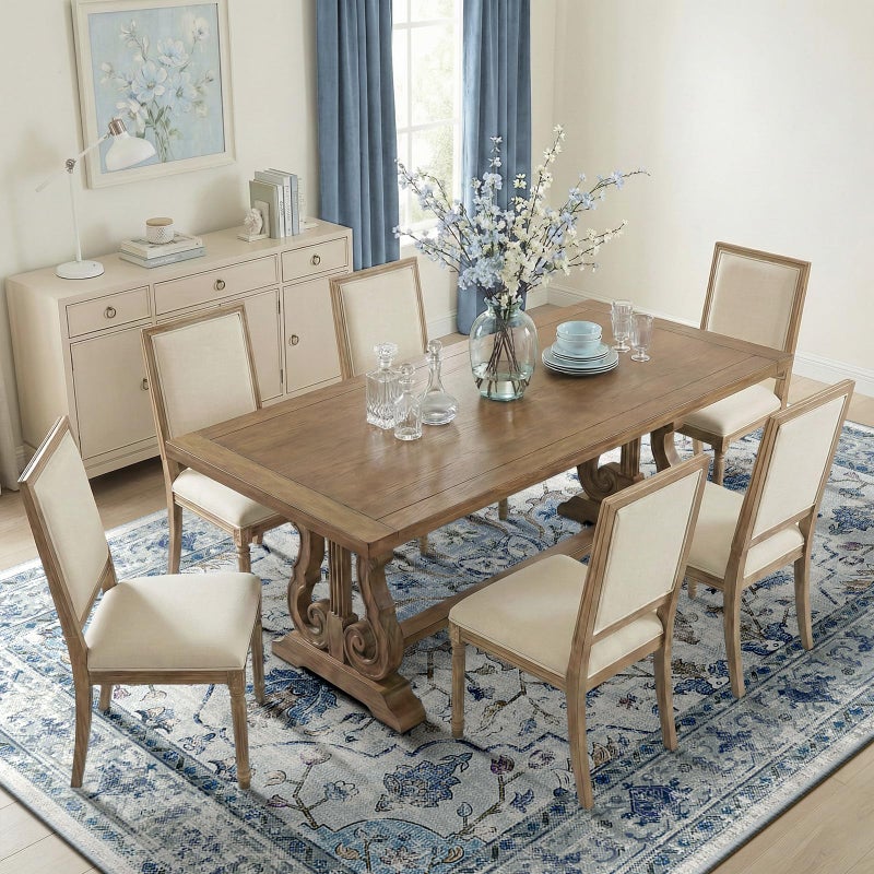 RELEANY Area Rugs 8'x10' Washable Non-Slip, Floral Vintage Distress Print Pattern Medallion Carpet for Living Room Bedroom Dining Room, Light Blue Navy Beige Gray White - Image 3