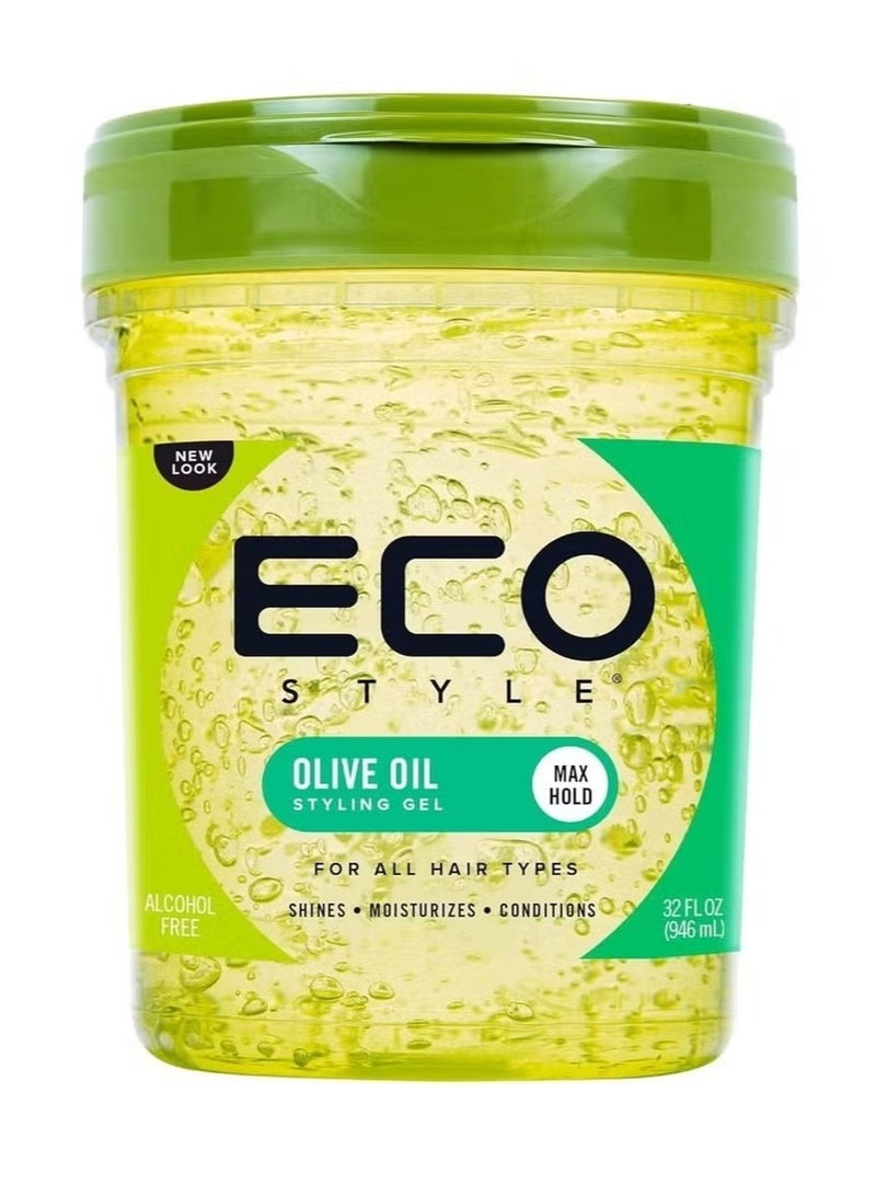 Eco Style Olive Oil Gel for All Hair Types, Maximum Hold Styling Gel with Aloe Vera, Professional Hair Styling Product, 946ml - Image 2