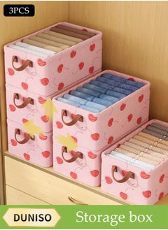 3 Pcs Wardrobe Clothes Organizer,multifunctional foldable storage box，with handles, wear resistant and easy to clean，not easily deformed，for storing shirts, sweaters, T shirts, jeans, 47*28*20cm