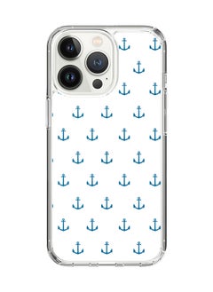 Classic Clear Case for Apple iPhone 15 Pro Hybrid Soft Case Flexible Edges Anti Drop TPU PC Gel Thin Transparent Cover - Anchor Blue Full Print