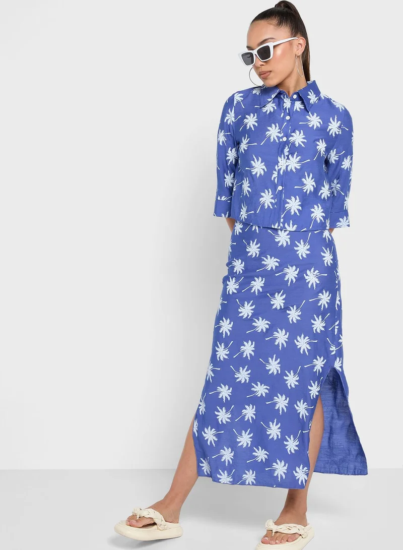 Ginger Palm Tree Prints Co-Ord Top And Skirt Set
