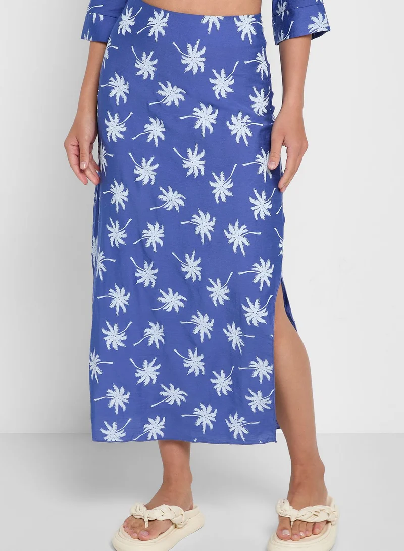 Ginger Palm Tree Prints Co-Ord Top And Skirt Set
