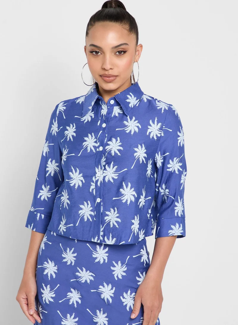 Ginger Palm Tree Prints Co-Ord Top And Skirt Set