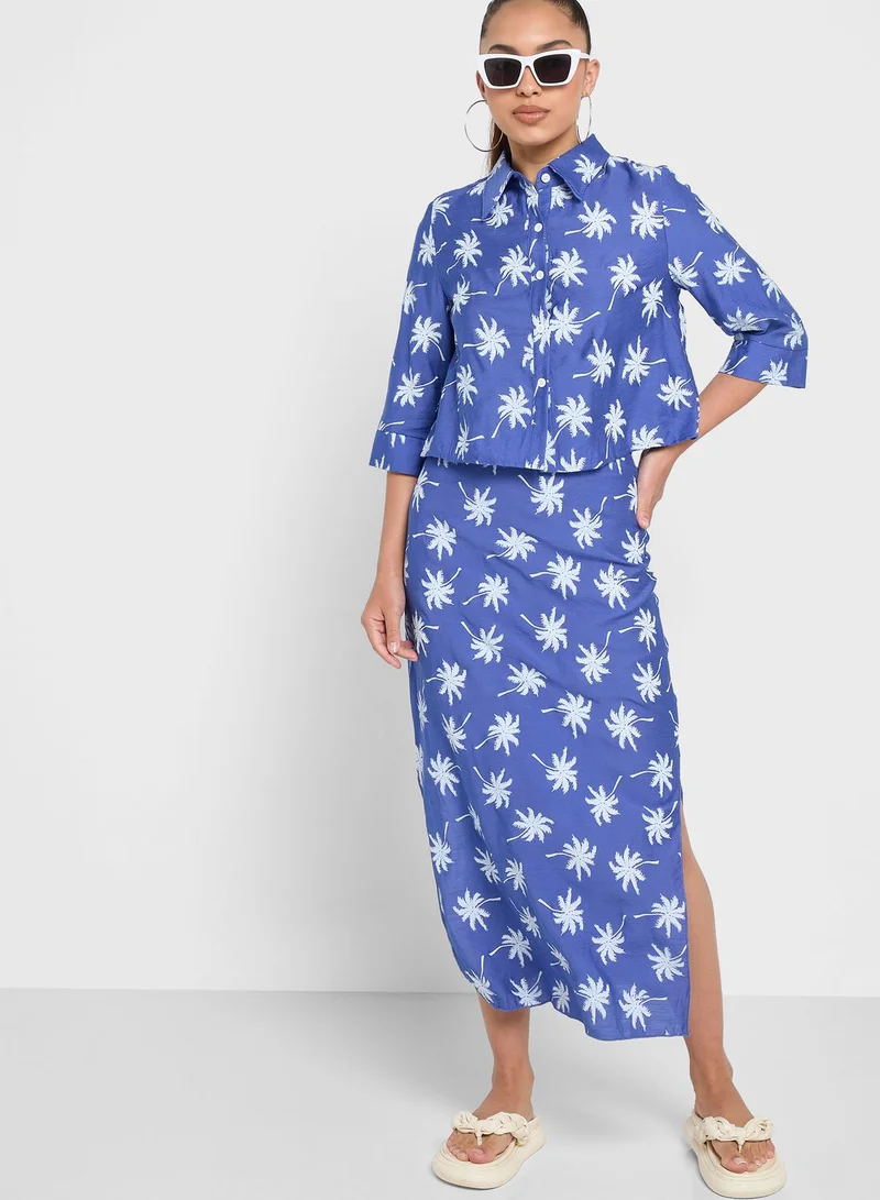 Ginger Palm Tree Prints Co-Ord Top And Skirt Set