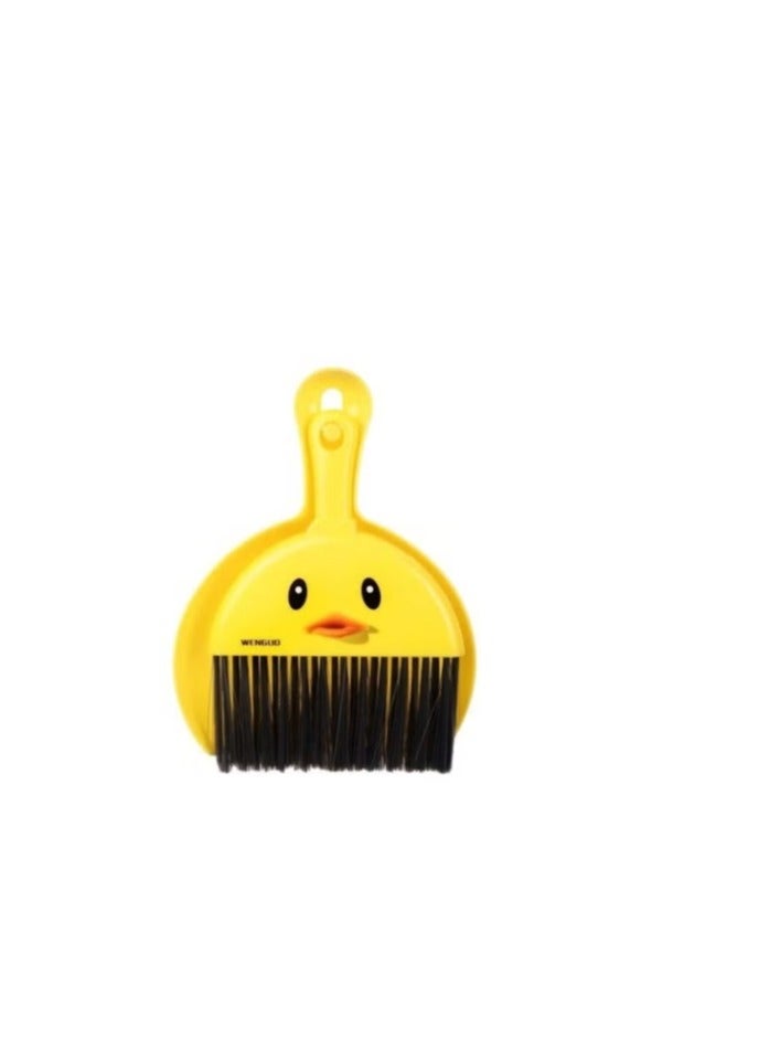 Mini Hand Broom & Dustpan Set Duck Shape – Unbreakable Plastic, Cute Cartoon Design, Yellow - Image 1